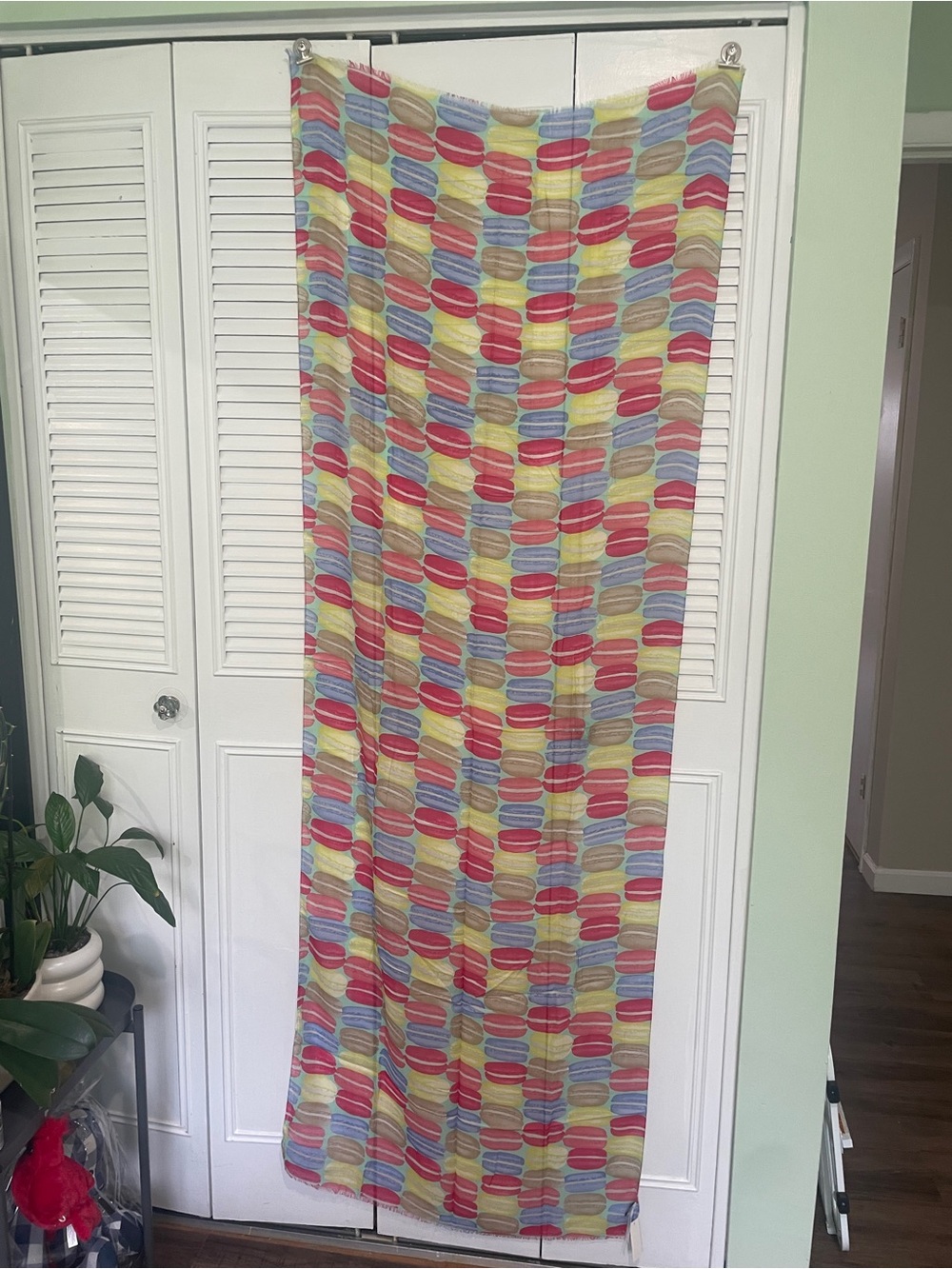 Talbots Multicolor Macaron Print Lightweight Scarf - Red, Yellow, Blue, Pink